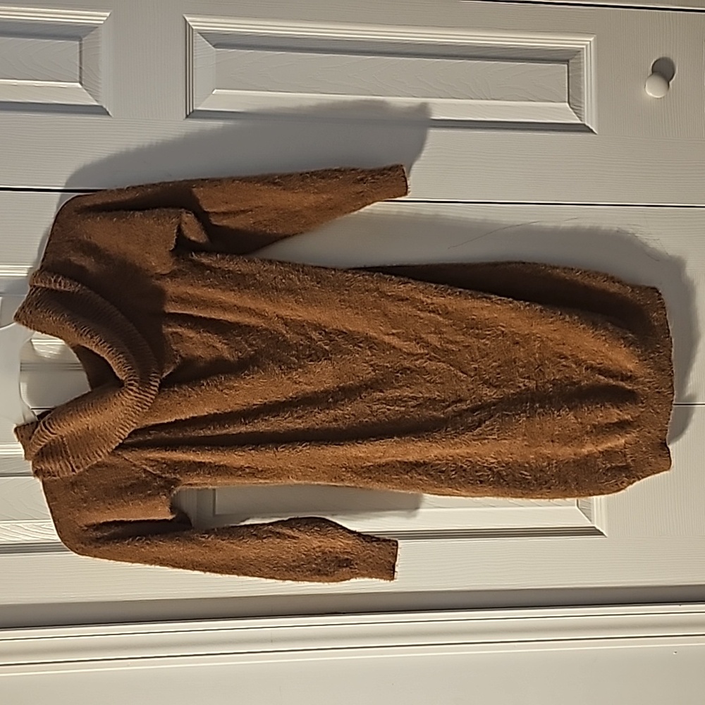 Brown cow neck sweater dress